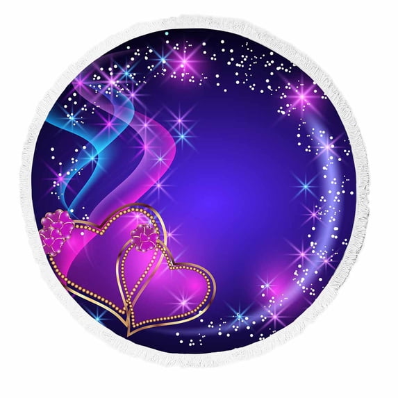 PKQWTM Decorative Shiny Hearts Stars Round Beach Towel Beach Mats Shawl Blanket Yoga Mat with Tassels Beach Throw Towel