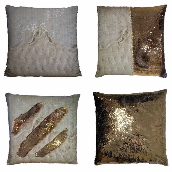 PKQWTM Detail Of Luxury Bed Interior Reversible Mermaid Cushion Cover Home Decor Sequin Pillow Case Size 16x16 inches