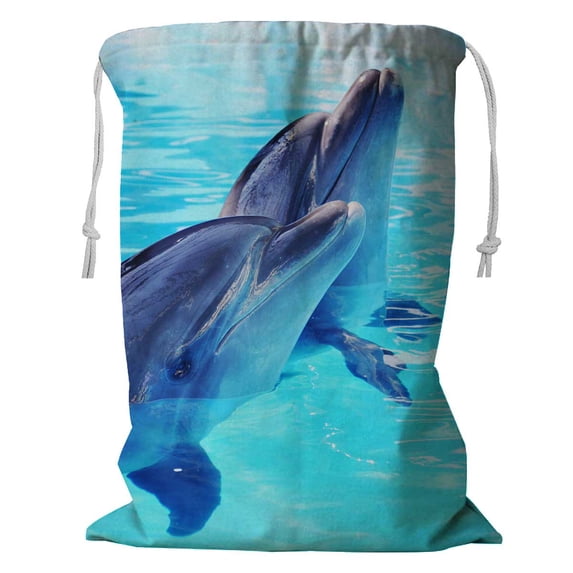 PKQWTM Dolphin Swimming Storage Basket Laundry Bag with Drawstring Size 24x32 Inch