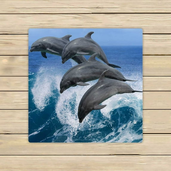 PKQWTM Dolphins Waves Hawaii Pacific Ocean Wildlife Marine Animals Microfiber Bath Towels Bathroom Body Shower Towel Size 13x13 Inches