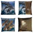 thumbnail image 1 of PKQWTM Dolphins Waves Hawaii Pacific Ocean Wildlife Marine Animals Reversible Mermaid Cushion Cover Home Decor Sequin Pillow Case Size 16x16 inches, 1 of 2