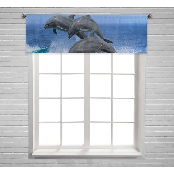 PKQWTM Dolphins Waves Hawaii Pacific Ocean Wildlife Marine Animals Window Curtain Valance Rod Pocket 54x18 inch