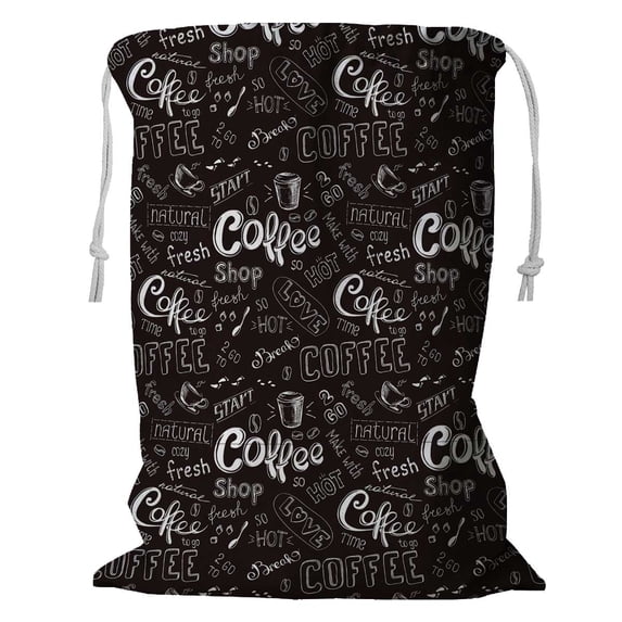 PKQWTM Doodle Coffee Black Storage Basket Laundry Bag with Drawstring Size 18x24 Inch