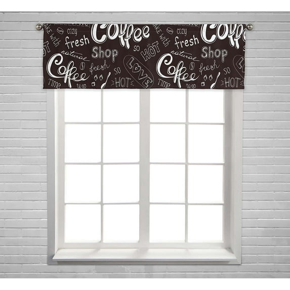 PKQWTM Doodle Coffee Black Window Curtain Valance Rod Pocket 54x18 inch