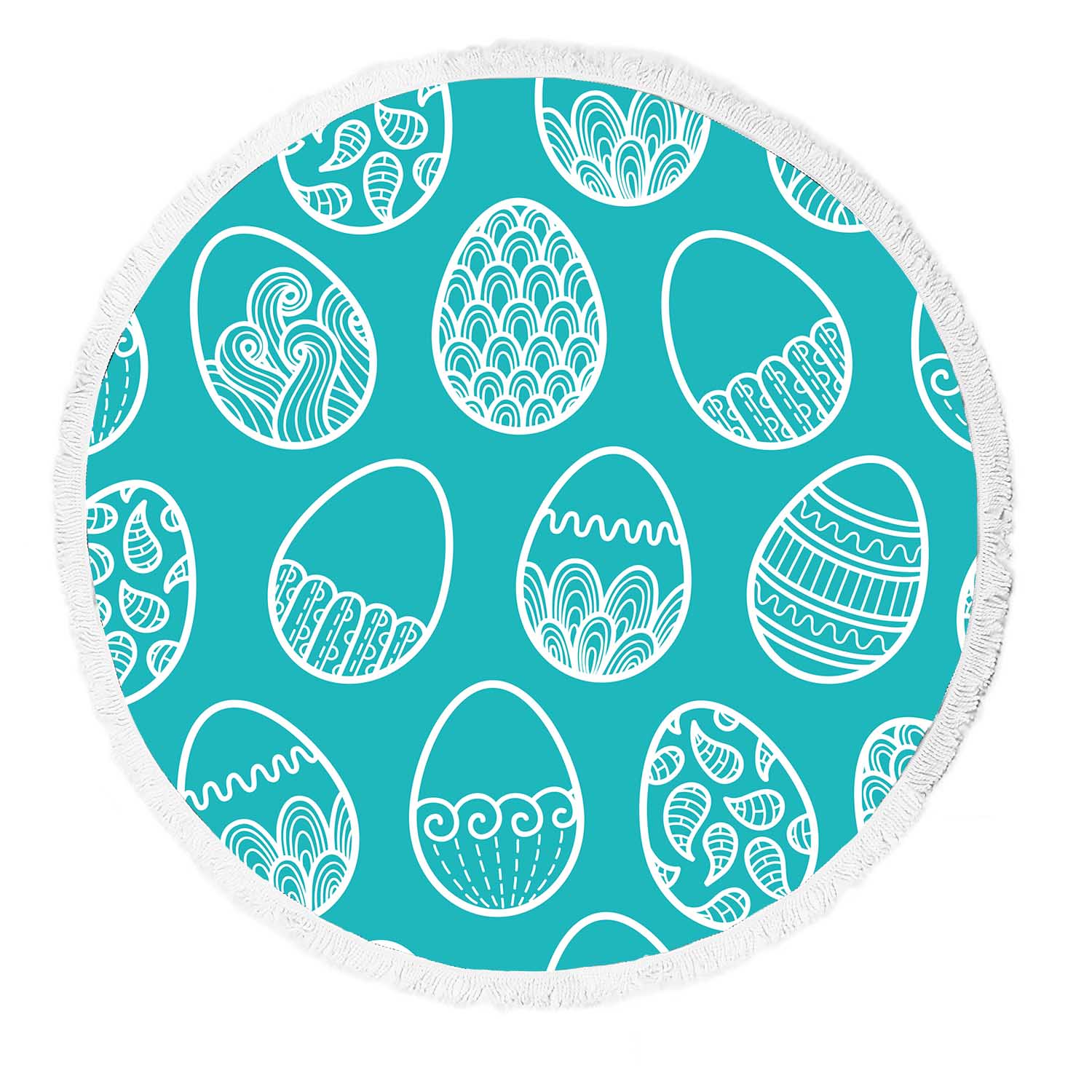 PKQWTM Doodle Easter Easter Eggs Round Beach Towel Beach Mats Shawl Blanket Yoga Mat with Tassels Beach Throw Towel - image 1 of 1