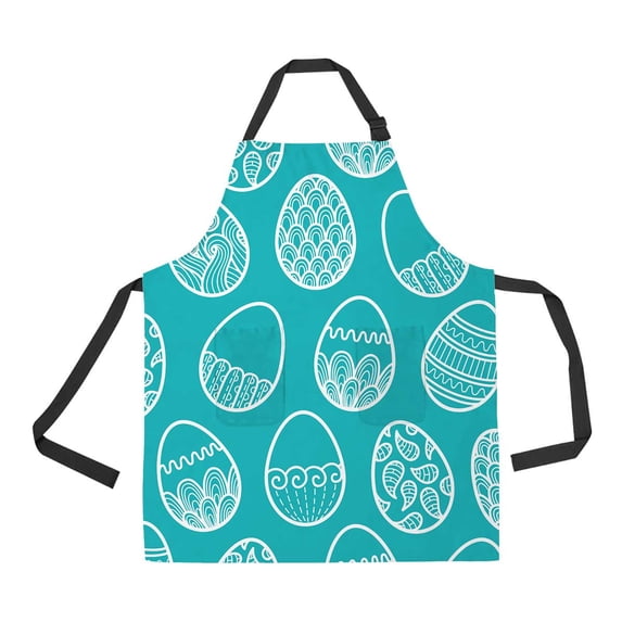 PKQWTM Doodle Easter Easter Eggs Unisex Adjustable Bib Apron with Pockets for Commercial Restaurant and Home Kitchen Use