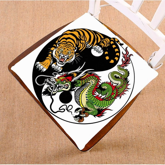 PKQWTM Dragon And Tiger Yin Yang Symbol Of Harmony And Balance Chair Pads Chair Mat Seat Cushion Chair Cushion Floor Cushion Size 16x16 inches