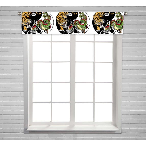 PKQWTM Dragon And Tiger Yin Yang Symbol Of Harmony And Balance Window Curtain Valance Rod Pocket 54x12 inch