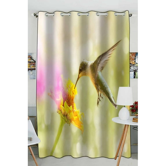 PKQWTM Dreamy Juvenile Male Ruby Hummingbird Orange Zinnia Flower Practical heat insulation Shading Window Curtain Size 52(W)x84(H) inches(One Piece)