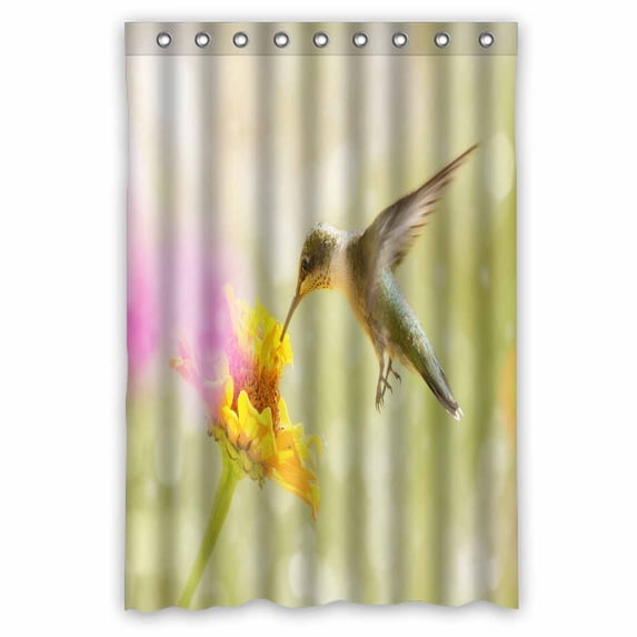 PKQWTM Dreamy Juvenile Male Ruby Hummingbird Orange Zinnia Flower WaterProof Polyester Fabric Shower Curtain Size 48x72 Inches