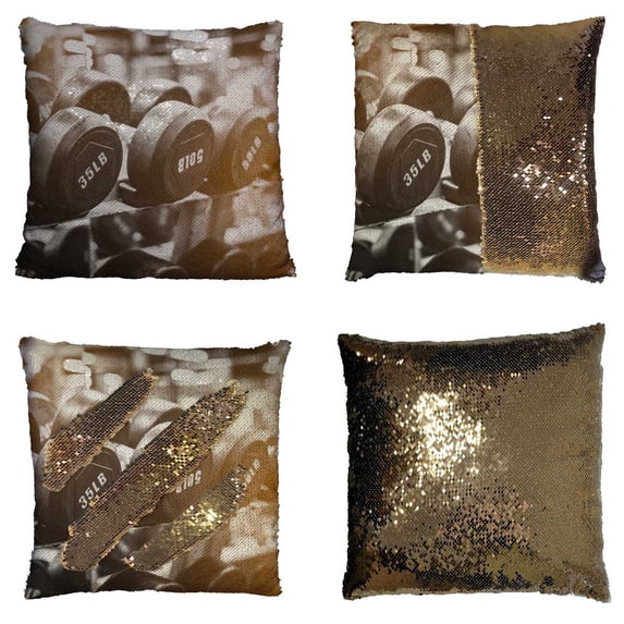 PKQWTM Dumbbells In The Gym Black White Tone Orange Flare Reversible Mermaid Cushion Cover Home Decor Sequin Pillow Case Size 18x18 inches