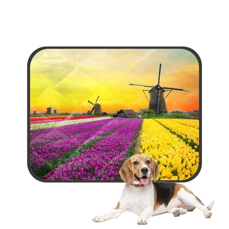 PKQWTM Dutch Windmill Violet Yellow Holland Tulips Field Sunset Netherlands Pet Dog Cat Bed Pee Pads Mat Cushion Potty Dogsblankets Crate Bed Kennel 36x48 inch