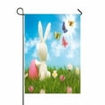 thumbnail image 1 of PKQWTM Easter Bunny Coloured Eggs Meadow Blue Sky Butterflies Yard Decor Home Garden Flag Size 12x18 Inches, 1 of 1