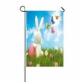 thumbnail image 1 of PKQWTM Easter Bunny Coloured Eggs Meadow Blue Sky Butterflies Yard Decor Home Garden Flag Size 28x40 Inches, 1 of 1