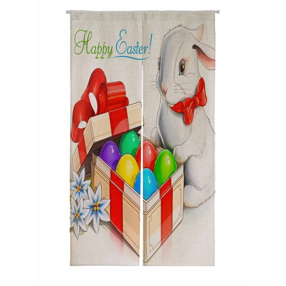 PKQWTM Easter Rabbit Bunny And Box With Eggs Door Curtain Window Cover Home Decor Hanging Curtain Size 85x150 CM