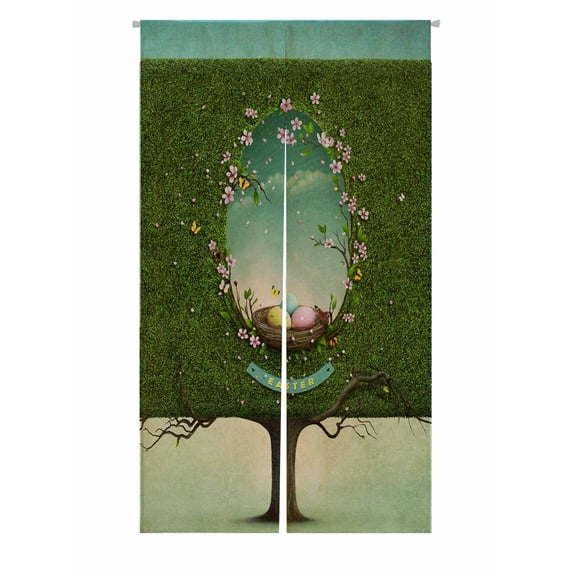PKQWTM Easter Square Tree Nest Hole Shape Egg Door Curtain Window Cover Home Decor Hanging Curtain Size 85x150 CM