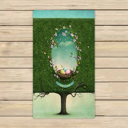 PKQWTM Easter Square Tree Nest Hole Shape Egg Microfiber Bath Towels Bathroom Body Shower Towel Size 16x28 Inches