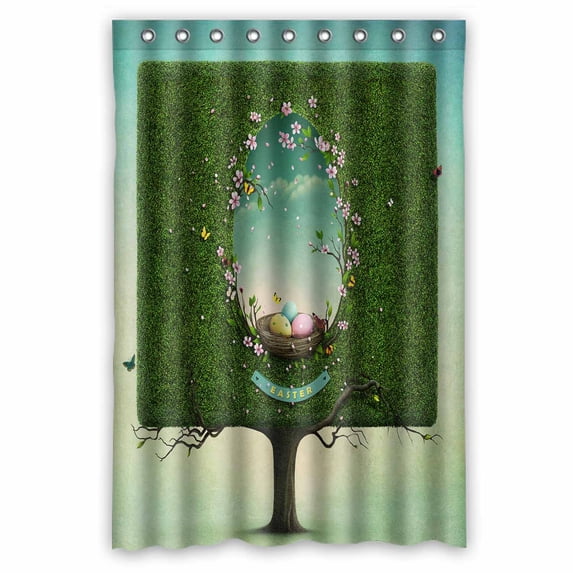 PKQWTM Easter Square Tree Nest Hole Shape Egg WaterProof Polyester Fabric Shower Curtain Size 48x72 Inches