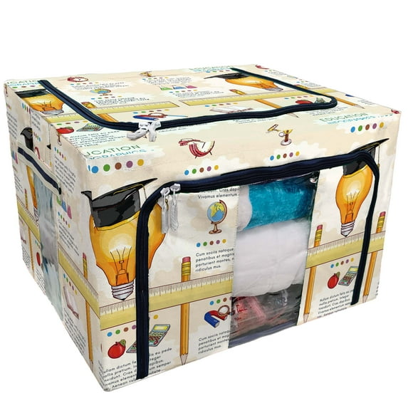 PKQWTM Education Infographics Back to School Storage Bag Clear Window Storage Bins Boxes Large Capacity Foldable Stackable Organizer With Steel Metal Frame For Bedding,Clothes,Closets, Bedrooms