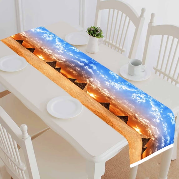PKQWTM Egypt Pyramid Historic Buildings Panorama Cotton and Linen Table Runner Kitchen Dining Room Supplies Size 16x72 Inch