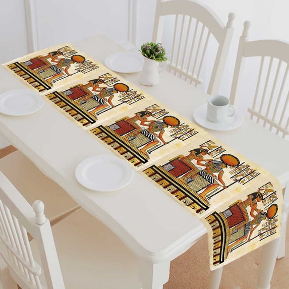 PKQWTM Egyptian Papyrus Cotton and Linen Table Runner Kitchen Dining Room Supplies Size 16x72 Inch