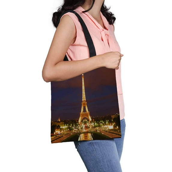 PKQWTM Eiffel Tower At Night Paris Tallest Structure Canvas Shoulder Bags Handbags Tote Bags Shopping Bag
