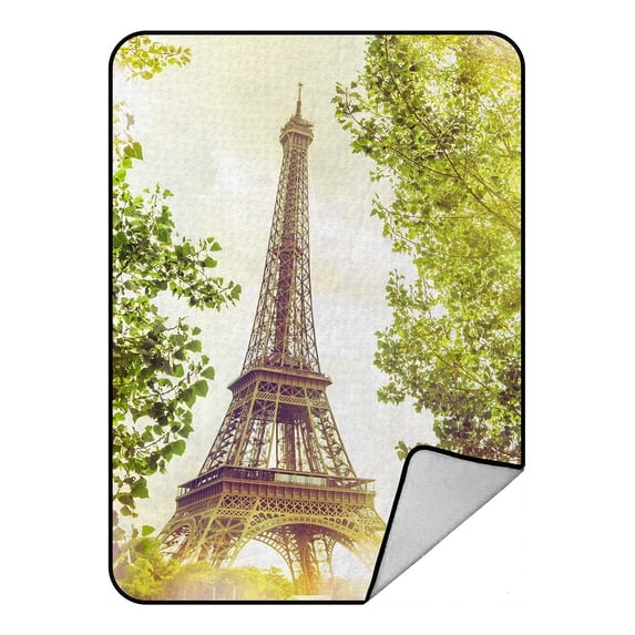 PKQWTM Eiffel Tower Green Summer Trees Sunset Rays Blanket Crystal Velvet Throw Bed Blanket 58x80 inches