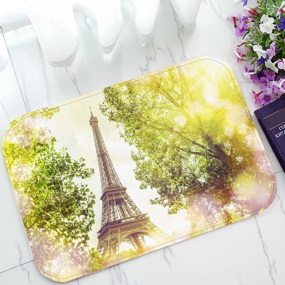 PKQWTM Eiffel Tower Green Summer Trees Sunset Rays Home Decor Floor Mat Area Rug Doormat Size 15.7x23.6 Inches