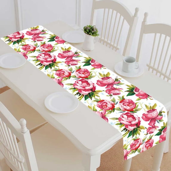 PKQWTM Elegance peony Cotton and Linen Table Runner Kitchen Dining Room Supplies Size 16x72 Inch