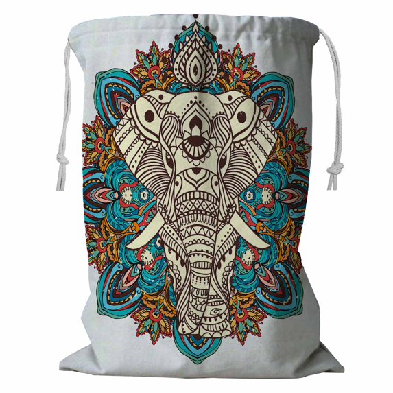 PKQWTM Elephant Frame animal Storage Basket Laundry Bag with Drawstring Size 18x24 Inch