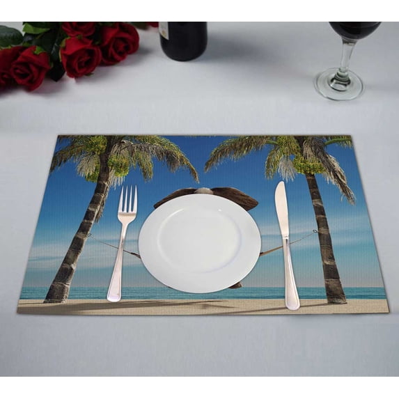PKQWTM Elephant Hammock Beach Sea Kitchen Dining Table Mats Placemats Size 12x18 Inches, Set of 2 Pieces