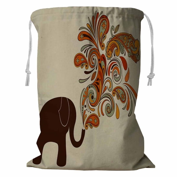 PKQWTM Elephant With Floral Pattern Storage Basket Laundry Bag with Drawstring Size 18x24 Inch