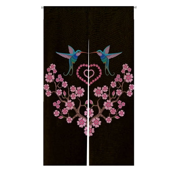 PKQWTM Embroidery Hummingbird Sakura Door Curtain Window Cover Home Decor Hanging Curtain Size 85x150 CM