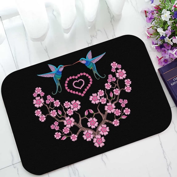 PKQWTM Embroidery Hummingbird Sakura Home Decor Floor Mat Area Rug Doormat Size 15.7x23.6 Inches