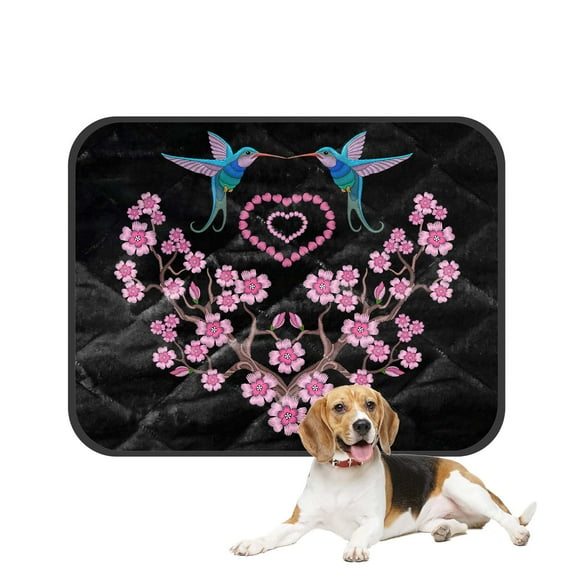 PKQWTM Embroidery Hummingbird Sakura Pet Dog Cat Bed Pee Pads Mat Cushion Potty Dogsblankets Crate Bed Kennel 36x48 inch