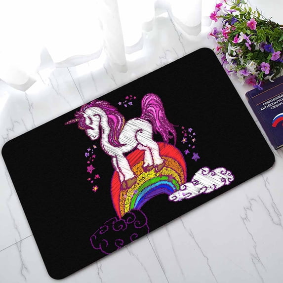 PKQWTM Embroidery magic unicorns on rainbow Home Decor Floor Mat Area Rug Doormat Size 18x30 Inches