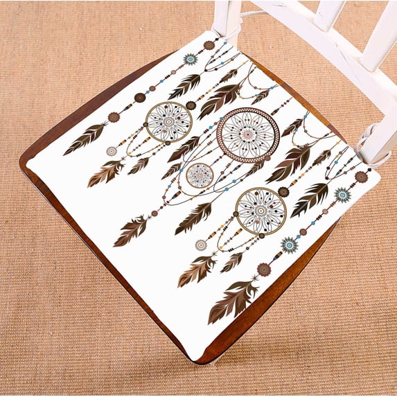 PKQWTM Ethnic Colored Components Feathers Beads Chair Pads Chair Mat Seat Cushion Chair Cushion Floor Cushion Size 16x16 inches