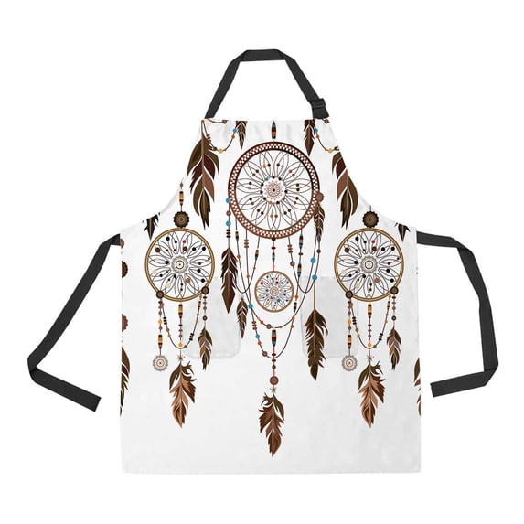 PKQWTM Ethnic Colored Components Feathers Beads Unisex Adjustable Bib Apron with Pockets for Commercial Restaurant and Home Kitchen Use