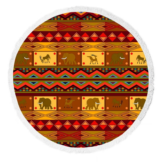 PKQWTM Ethnic Pattern Round Beach Towel Beach Mats Shawl Blanket Yoga Mat with Tassels Beach Throw Towel