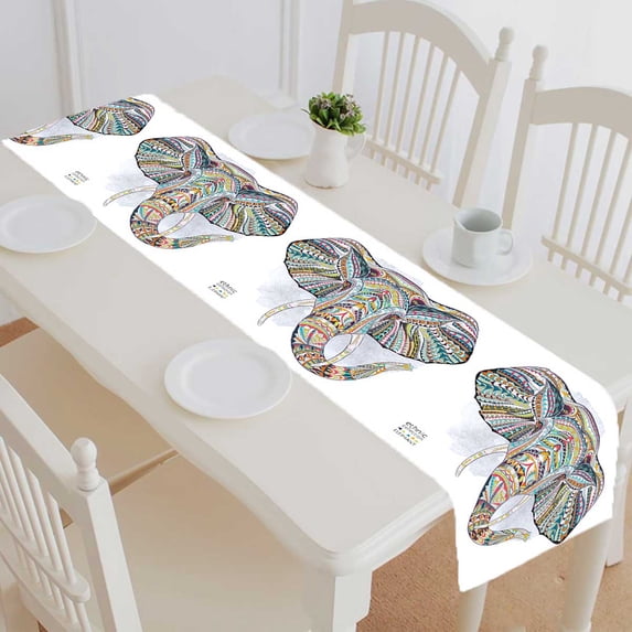 PKQWTM Ethniced head elephant grange africa totem tattoo Cotton and Linen Table Runner Kitchen Dining Room Supplies Size 16x72 Inch