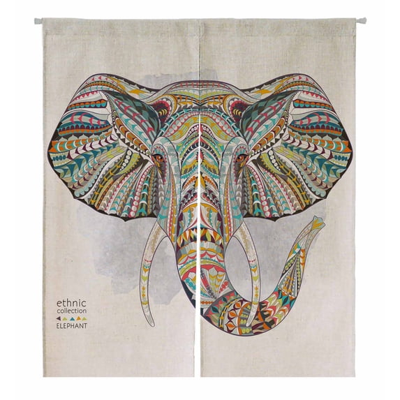 PKQWTM Ethniced head elephant grange africa totem tattoo Door Curtain Window Cover Home Decor Hanging Curtain Size 105x120 CM