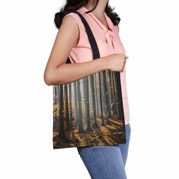 PKQWTM Falling Autumn Leaves In Beautiful Nature Sun Flare Light Canvas Shoulder Bags Handbags Tote Bags Shopping Bag