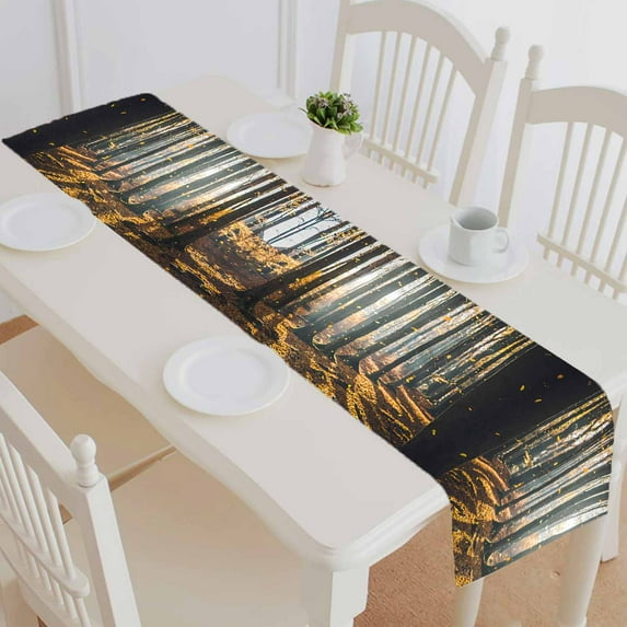 PKQWTM Falling Autumn Leaves In Beautiful Nature Sun Flare Light Cotton and Linen Table Runner Kitchen Dining Room Supplies Size 16x72 Inch