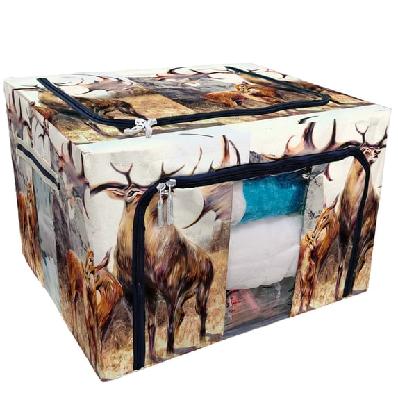 PKQWTM Family fairy reindeer rocks mountains Storage Bag Clear Window Storage Bins Boxes Large Capacity Foldable Stackable Organizer With Steel Metal Frame For Bedding,Clothes,Closets, Bedrooms