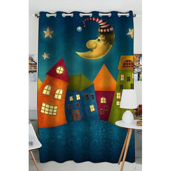 PKQWTM Fantasy colorful houses row Practical heat insulation Shading Window Curtain Size 52(W) x 84(H) inches(One Piece)
