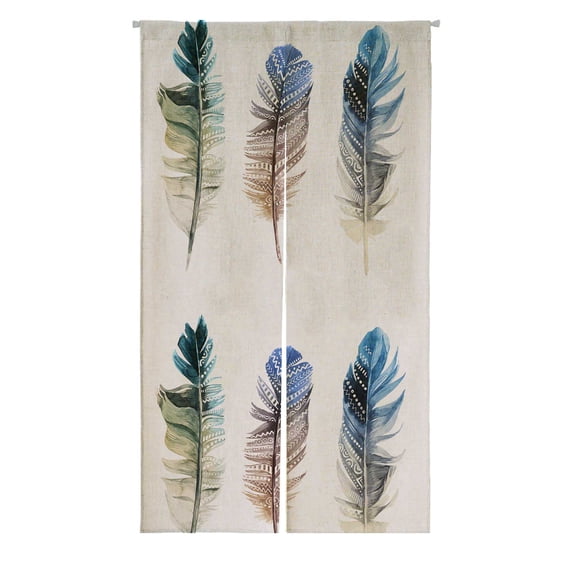 PKQWTM Feathers With Ornaments On White Door Curtain Window Cover Home Decor Hanging Curtain Size 85x150 CM