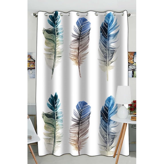 PKQWTM Feathers With Ornaments On White Practical heat insulation Shading Window Curtain Size 52(W) x 84(H) inches (One Piece)