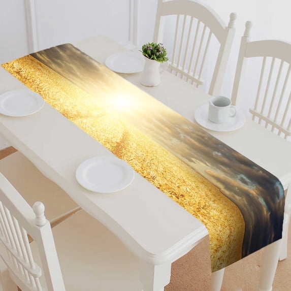 PKQWTM Field With Gold Barley And Road In Sunset Cotton and Linen Table Runner Kitchen Dining Room Supplies Size 14x72 Inch