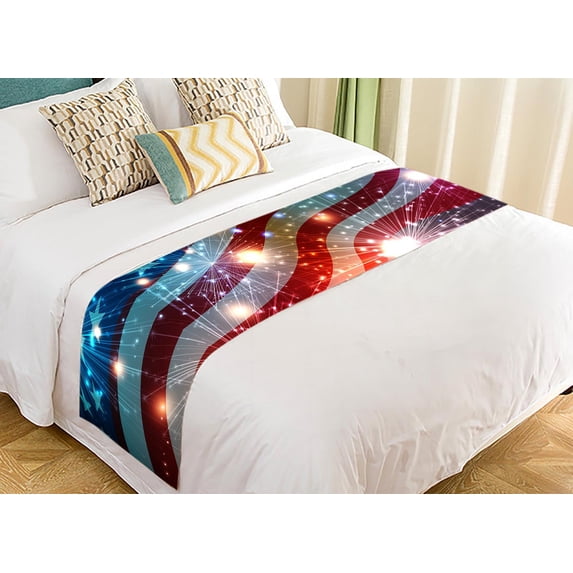 PKQWTM Fireworks 4Th July Independense Day Fourth July Bed Runner Bedroom Bedding Decor Bedding Scarf Size 20x95 inches