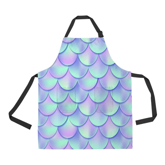 PKQWTM Fish Skin Unisex Adjustable Bib Apron with Pockets for Commercial Restaurant and Home Kitchen Use